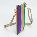 Glittered Vertical Strip Mardi Gras Flat Mini Crossbody Bag