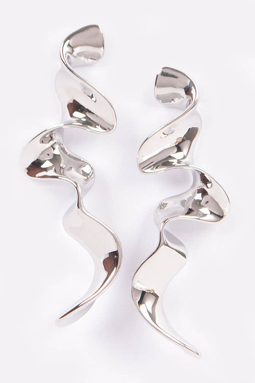 Silver spiral earrings on a white background