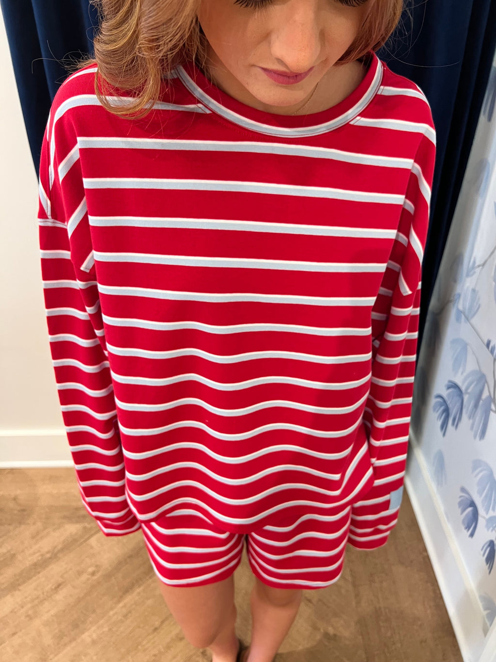 Striped Terry Loose Fit Lounge Sweatshirt