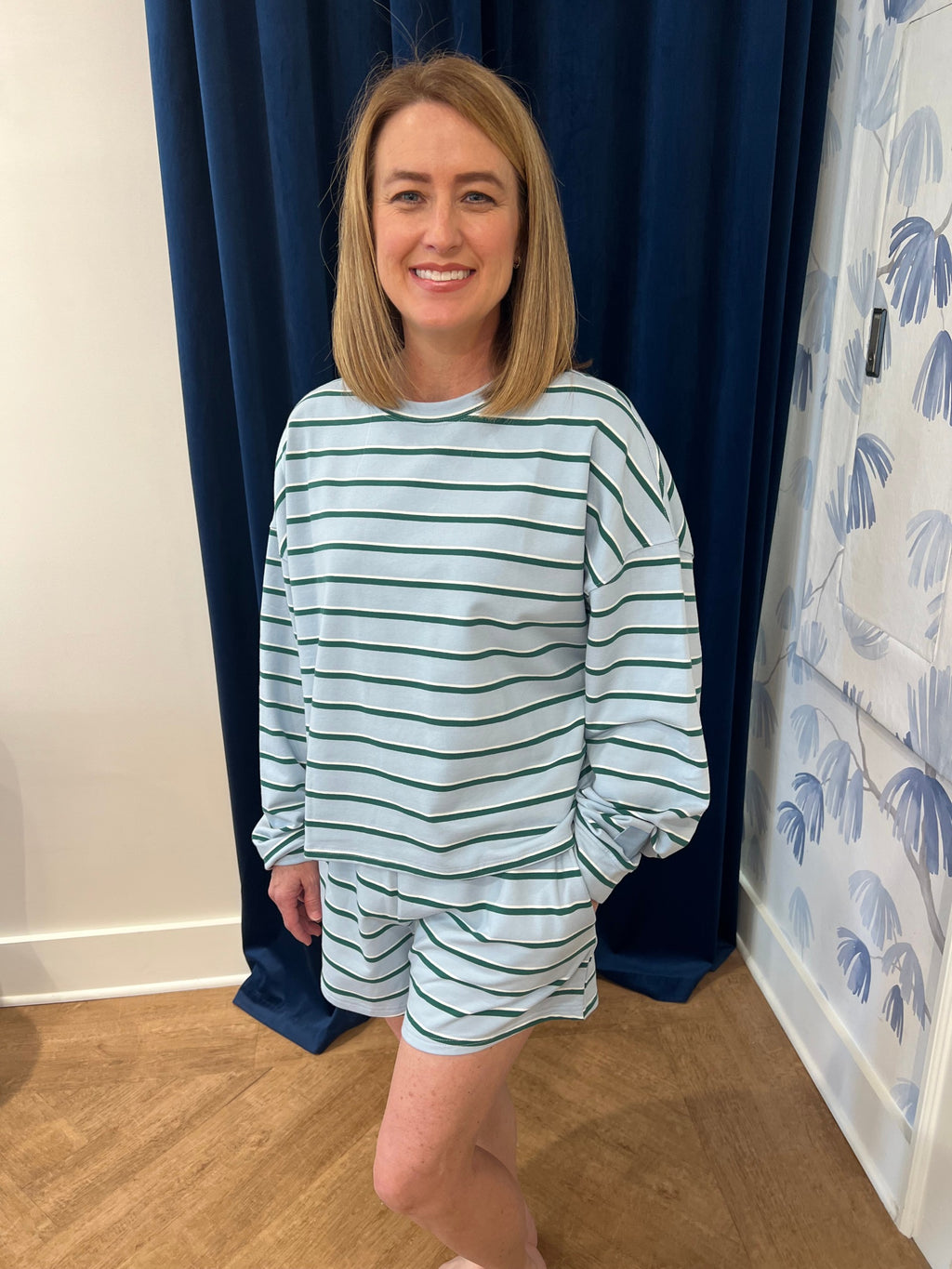 Striped Terry Loose Fit Lounge Sweatshirt